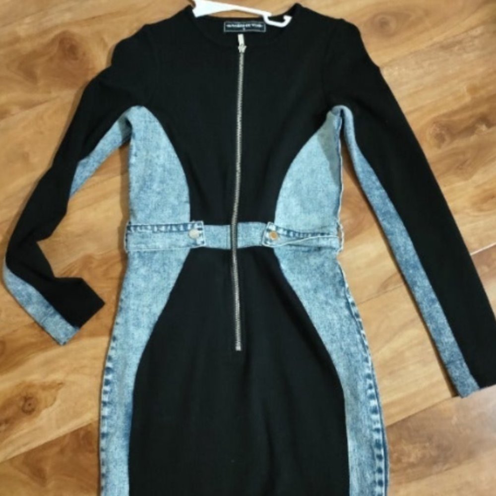Maniere De Voir: Black Dress with Denim - Picture 2 of 3